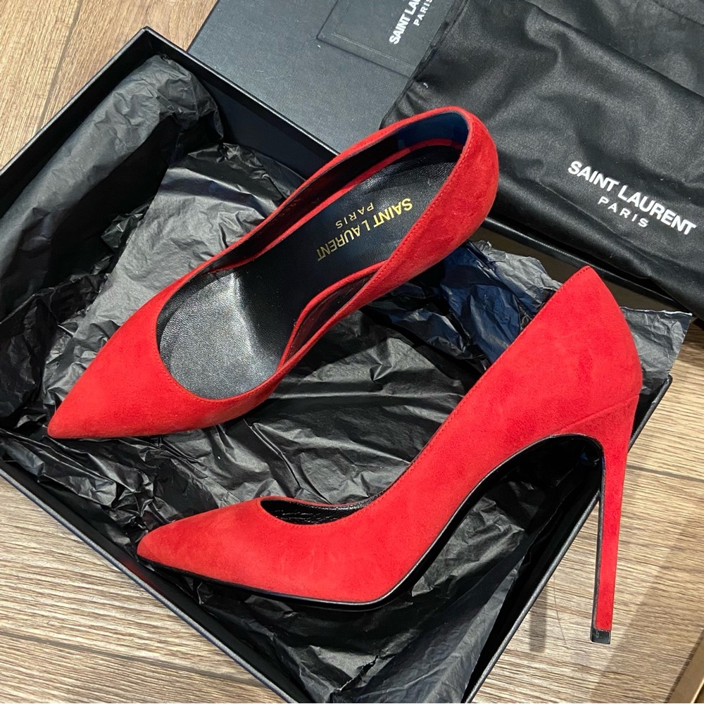 Yves Saint Laurent Red suede heels new in box size 35.5